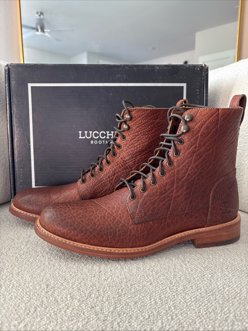 Lucchese 6” Derby Boot Men's 9.5 Whiskey Bison Leather Lace-Up Boots